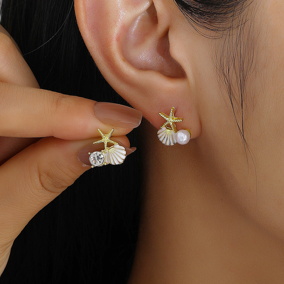 Wholesale Starfish Shell Earrings Mixed Materials Electroplating Jewelry Accessory
