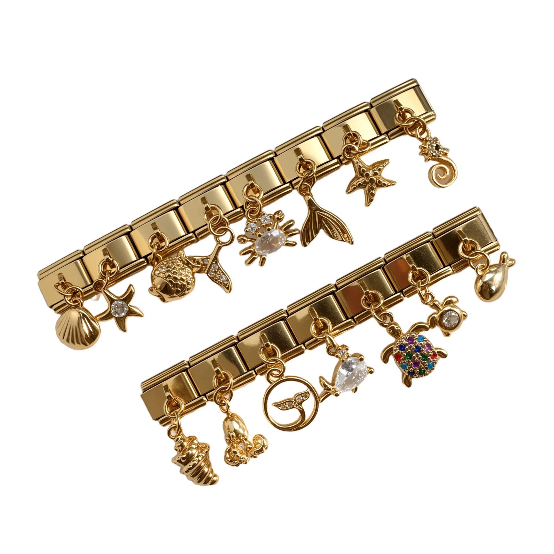Wholesale Stainless Steel Gold Ocean Style Italian Charm Bracelet Unisex Elastic Jewelry Gift Everyday Wear