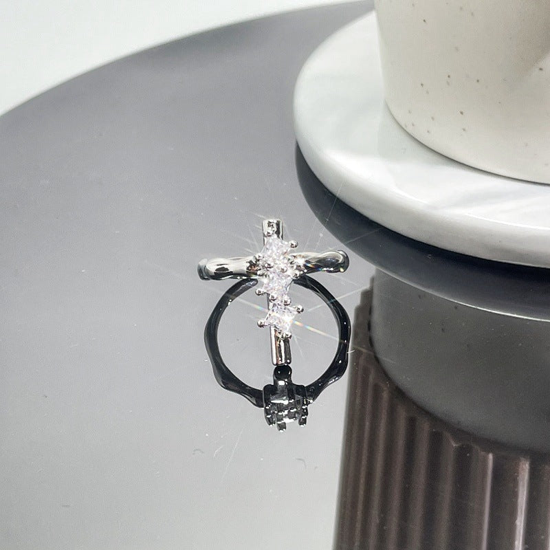 Wholesale  retro cross punk dark personality open ring