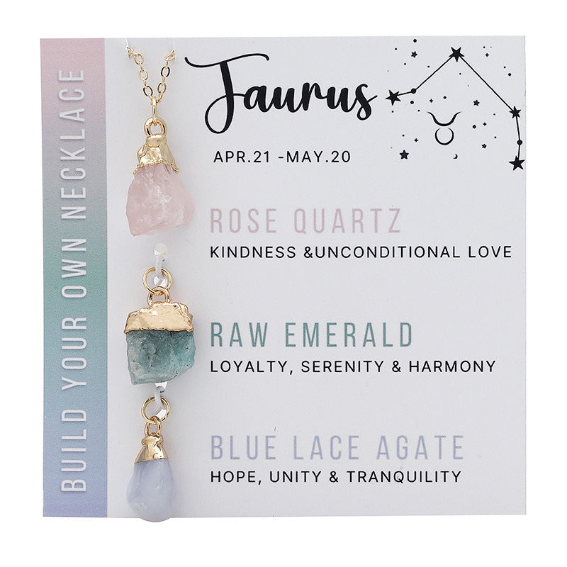 Wholesale Natural Stone Crystal Cards Stainless Steel Birthstone Twelve Zodiac Signs Necklace Set ACC-NE-ZhuangZ001