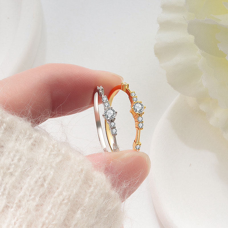 Wholesale 925 sterling silver plated with 14K gold 7 small diamond ring