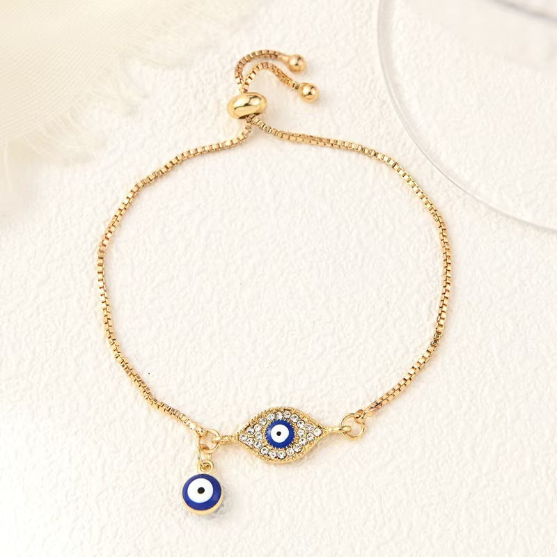 Wholesale Blue Devil Eye Bracelet Women Adjustable Alloy Trendy Fashion Accessory Gift