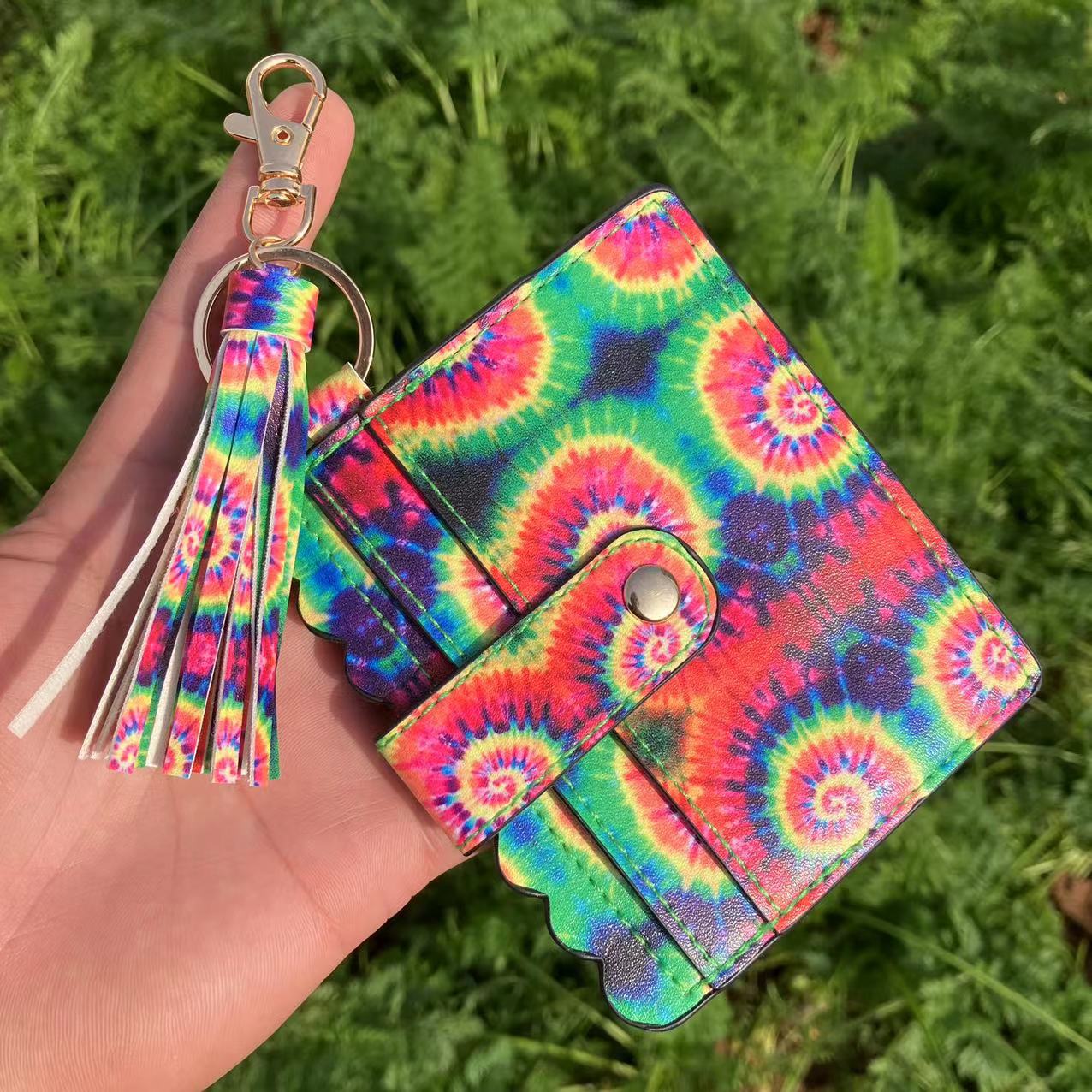 Wholesale Leopard Print Plaid Tie Dye Plaid Card Holder Keychain Wristlet Keychain ACC-KC-QiuXue008