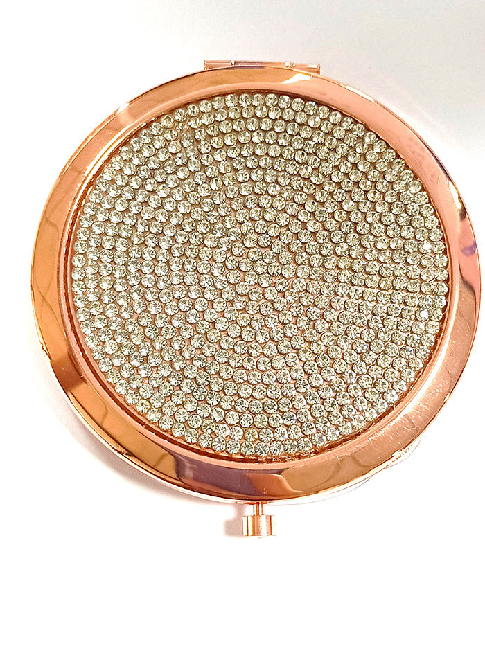 Wholesale Round Diamond Small Mirror Portable Folding Pearl Diamond Cosmetic Mirror ACC-MR-GuoYan001