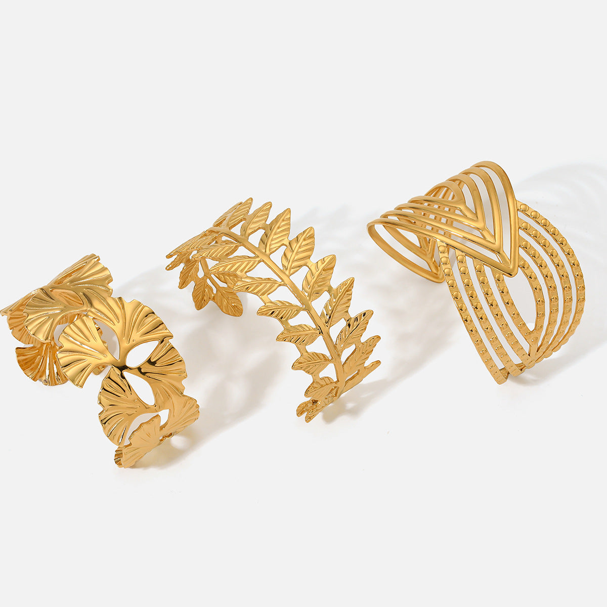 Wholesale  Leaf Bracelet suit Stainless Steel Metallic Wide-sided Hollow Ginkgo Leaf Elegant Bracele