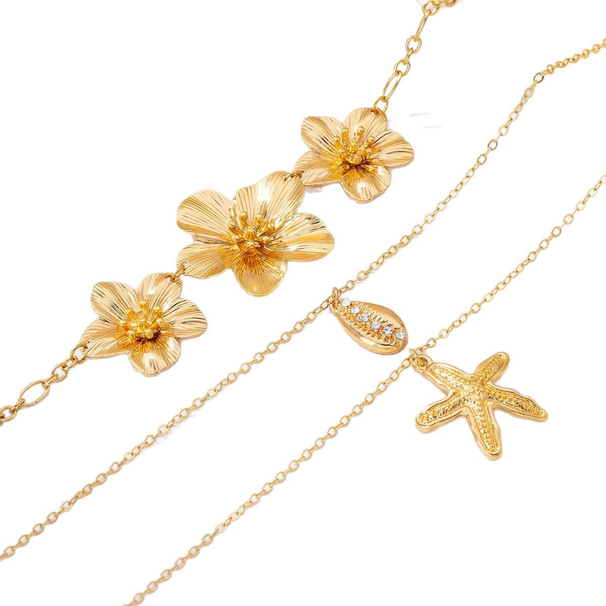 Wholesale Zinc Alloy Layered Collarbone Necklace Flower Starfish Shell Pendant For Beach Vacation Women S Boutique Jewelry Accessory