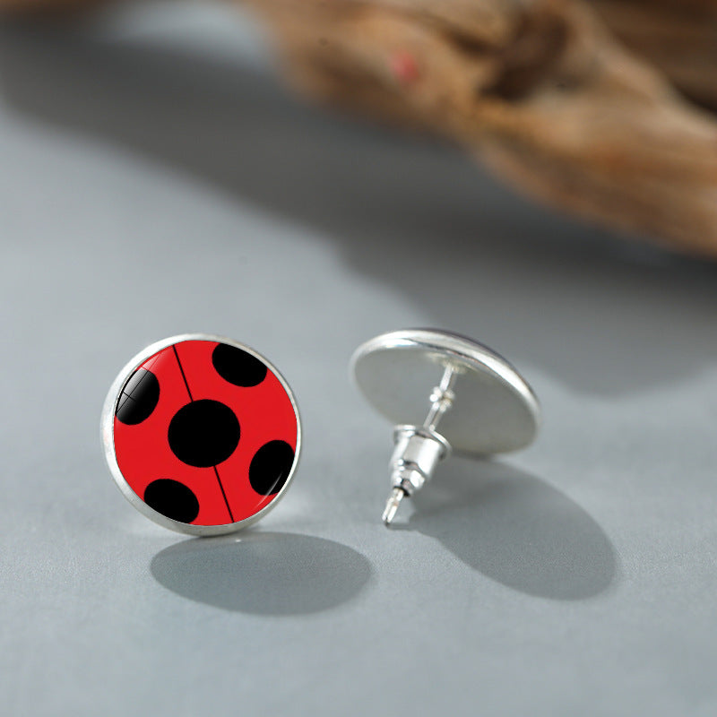 Wholesale Anime cartoon polka dot ladybug alloy earrings