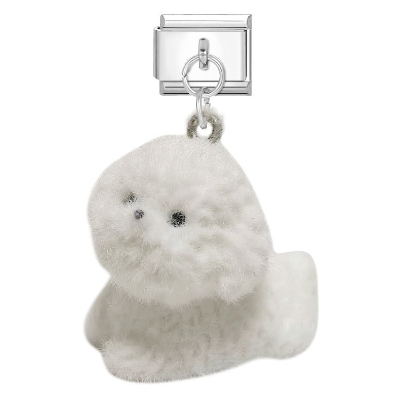 Wholesale 9mm Italian Charm Starter Bracelets DIY Cute Flocked Doll Pendant Stainless Steel Composable Bracelet