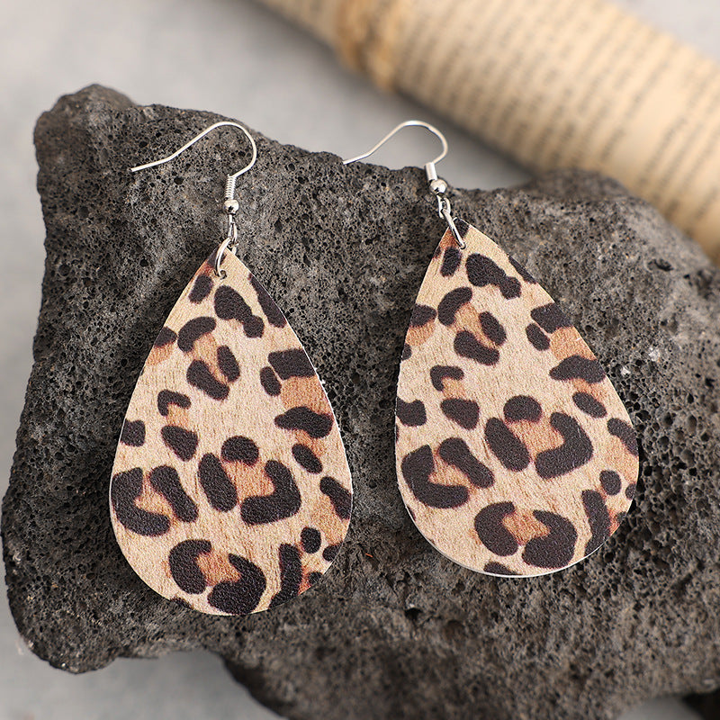 Wholesale Retro Leopard Print Drop Leather Earrings Fashion Accessory for Everyday Wear