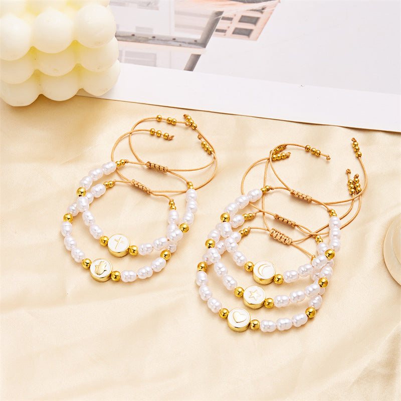 Wholesale  Pearl Moon Handmade Woven Bracelet