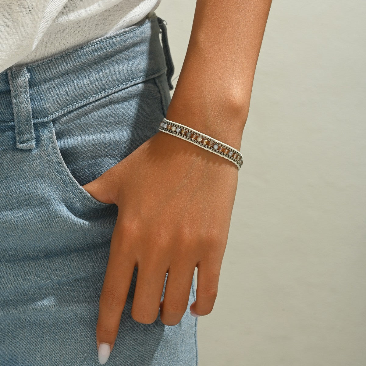 Wholesale  braided bracelet versatile glass retro  mixed color  bracelet