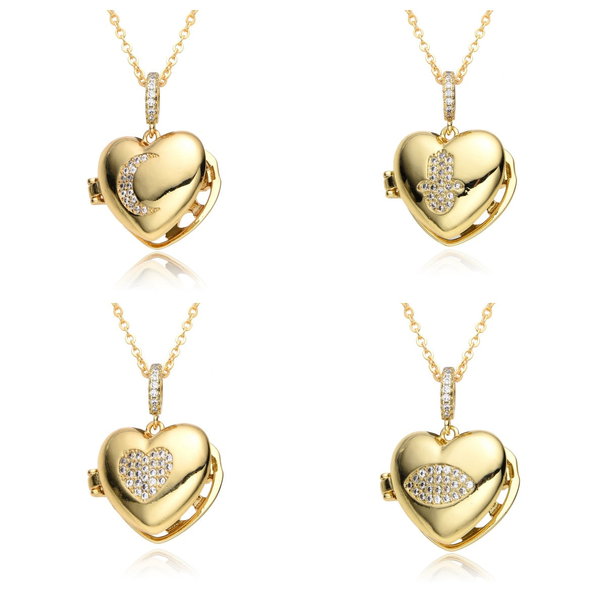 Wholesale  love heart-shaped photo box album love moon five-pointed star micro-inlaid pendant open and close necklace