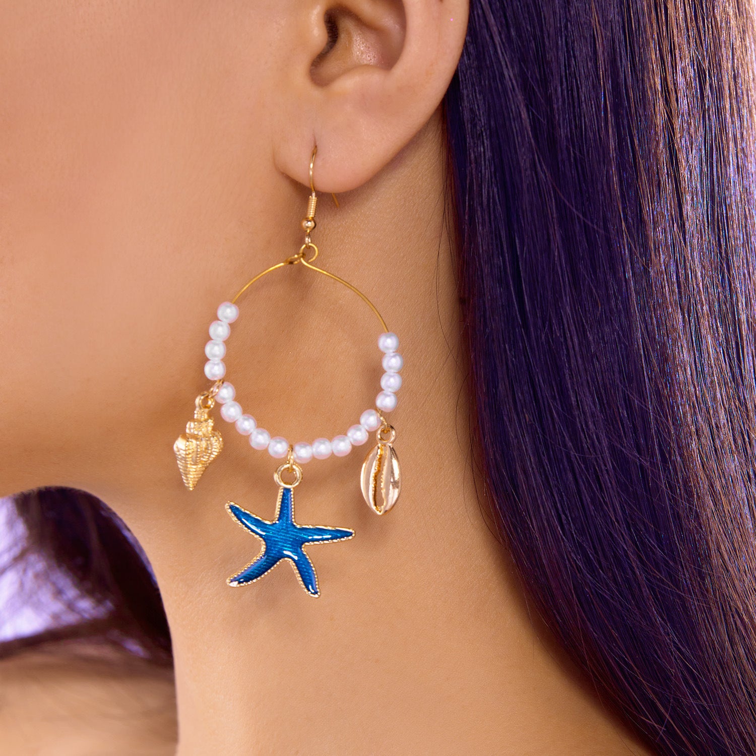 Wholesale Ocean element starfish and fish pendant earrings
