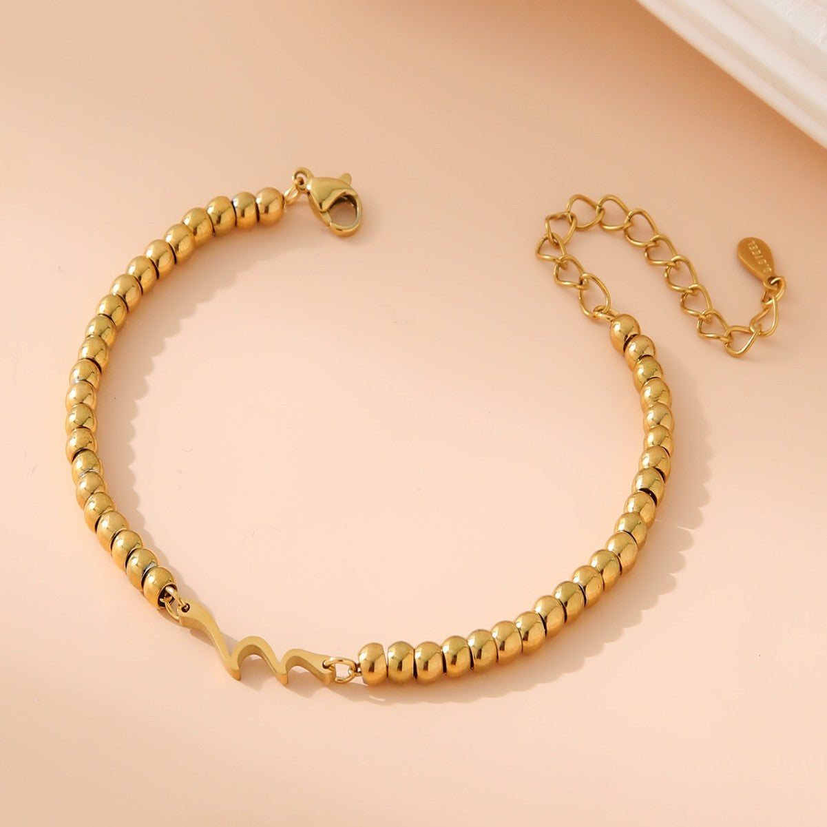 Wholesale Stainless Steel Gold Bead Wave Ocean Wave Pendant Bracelet
