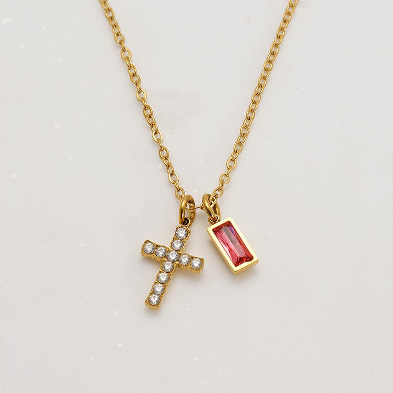 Wholesale Stainless steel December birthstone cross necklace