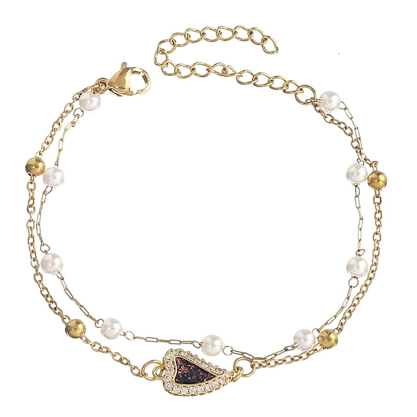 Wholesale heart-shaped stainless steel simple double chain adjustable ladies bracelet