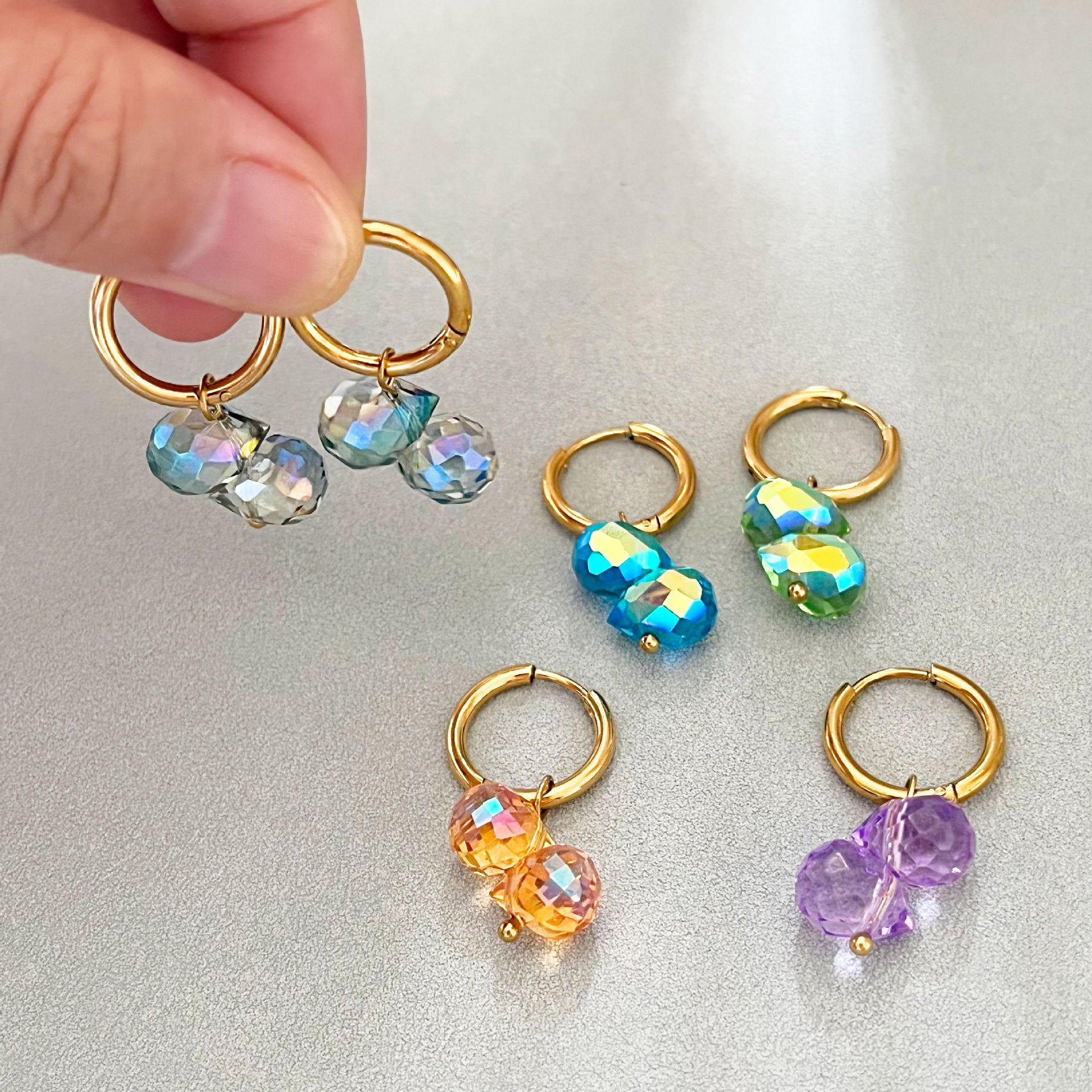 Wholesale  Colorful Crystal Glass Water Drop Bead Earrings