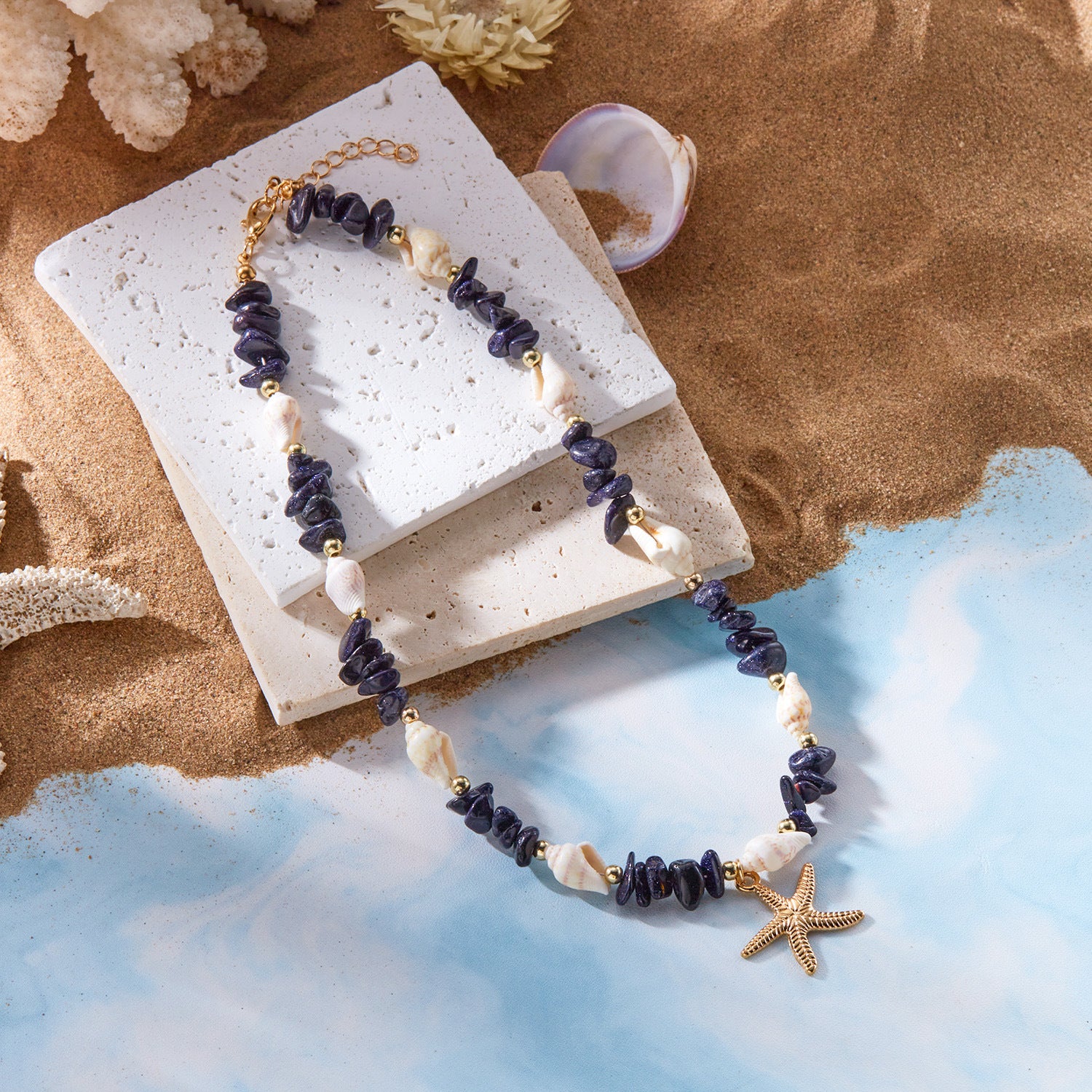 Wholesale sales new starfish jewelry Bohemian summer beach gravel starfish conch necklace