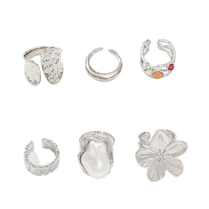 Wholesale  Pearl Ring Set  Exaggerated Open Ring Flower Rings