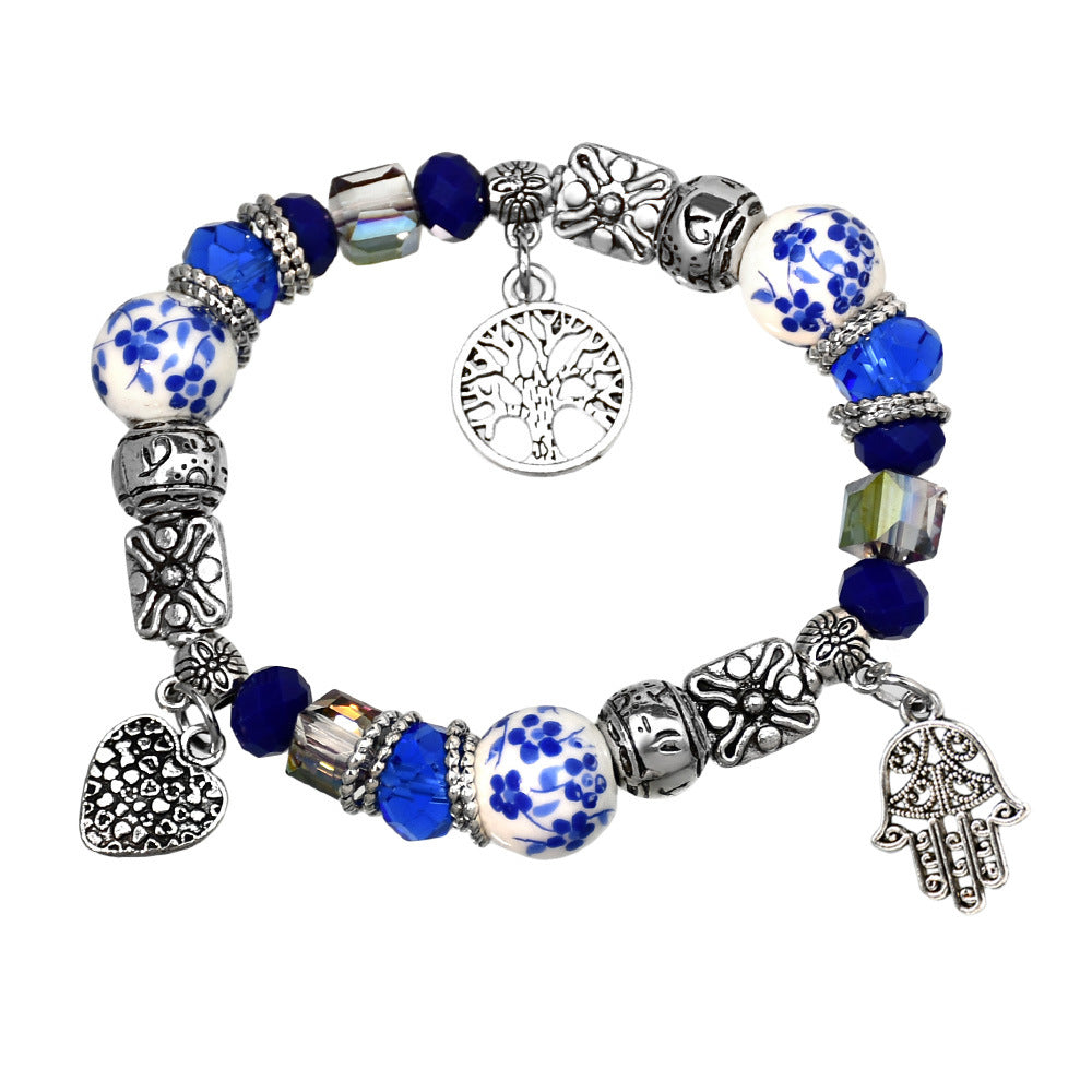 Wholesale Blue and White Porcelain Crystal Beaded Bracelet ACC-BT-Youf003