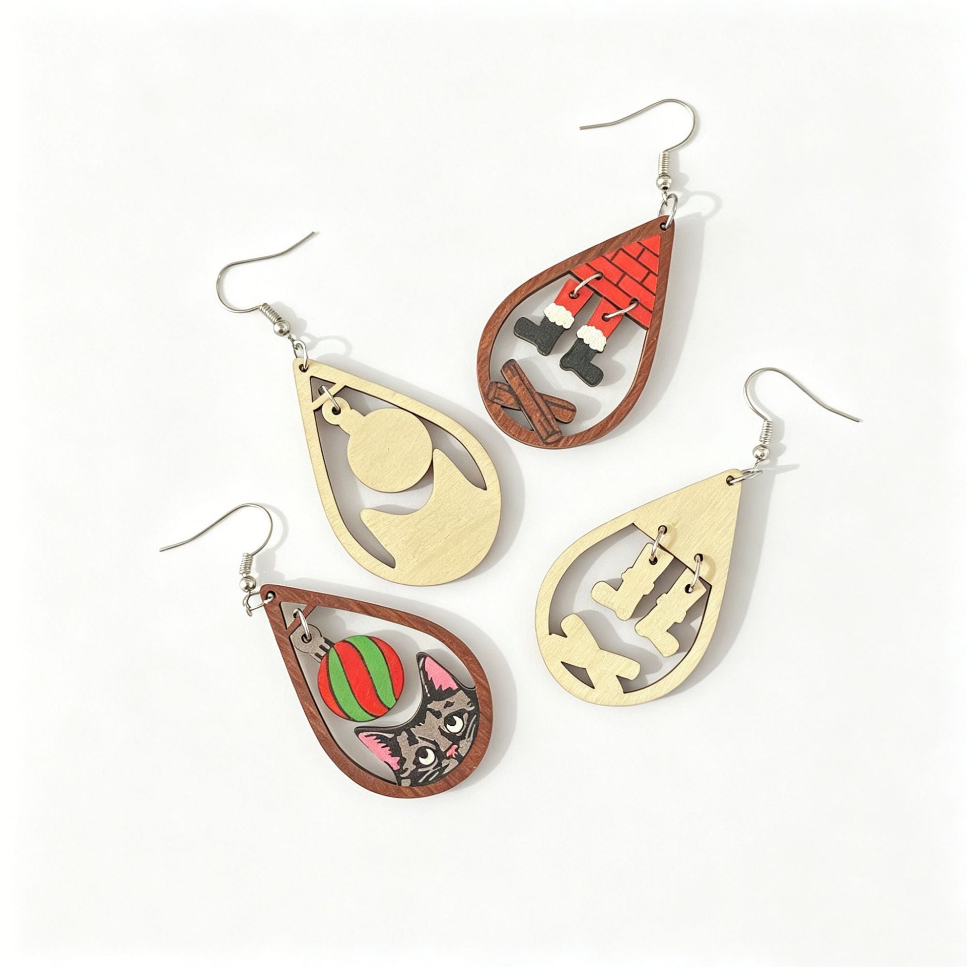 Wholesale Wooden  Water Drop Earrings For Women Christmas Holiday Pendant Charm Fashion Accessory