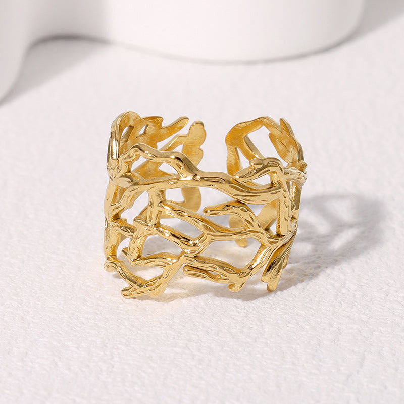 Wholesale Chic Stainless Steel Open Ring Irregular Hollow Design Wide Band Women S Fashion Accessory Gift