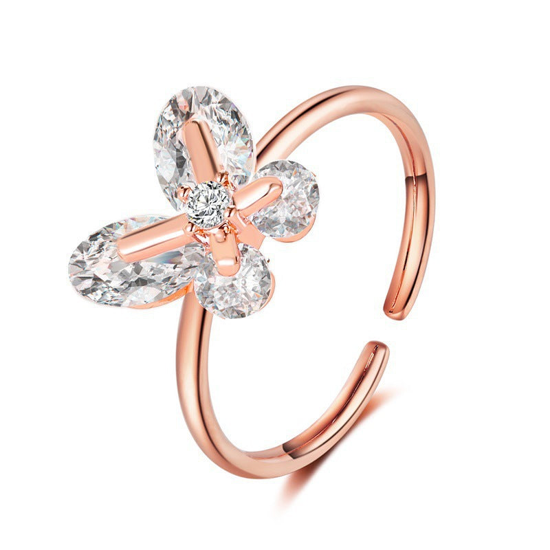 Wholesale Three copper and diamond butterfly rings