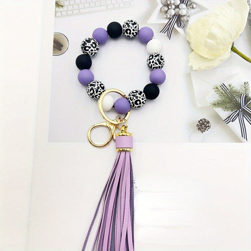 Wholesale Handmade Wooden Bead Keychain Bracelet Celestial Pattern Red Boutique Resale Accessory
