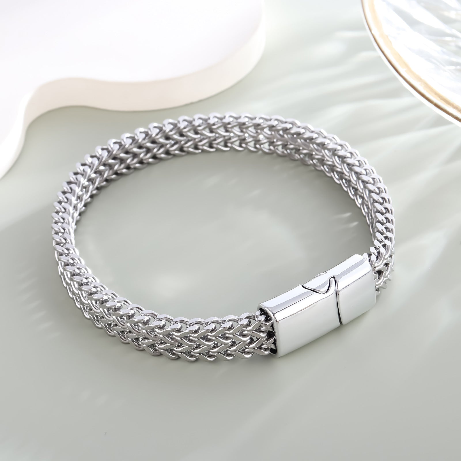 Wholesale 8*4MM Stainless Steel Fish Scale Bracelet Men's Double Row Punk Hip Hop Bracelet ACC-BT-LR001