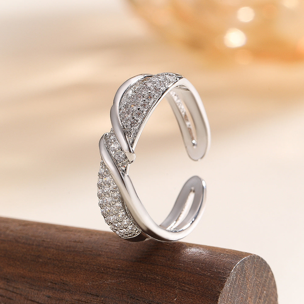 Wholesale Gold Copper Zircon Women S Double Layer Winding Ring Trendy Line Design Jewelry Accessory