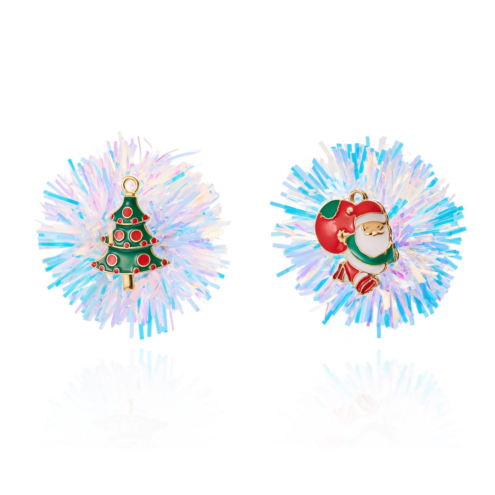 Wholesale  exaggerated fashion Christmas tree elk old man cute gold ball asymmetric earrings