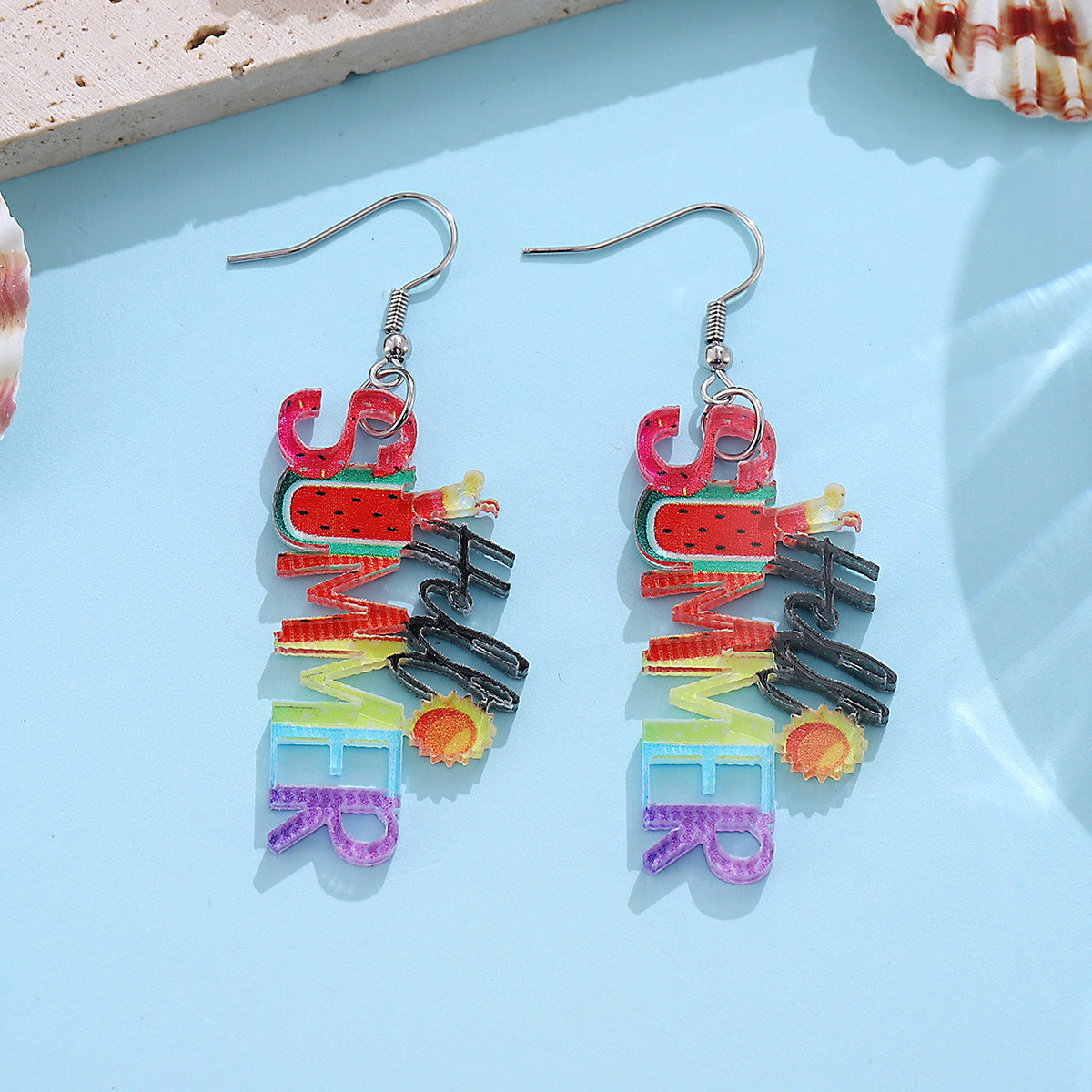 Wholesale Holiday style colorful sun watermelon juice acrylic letter earrings
