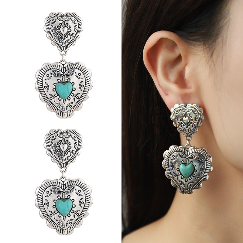 Wholesale Valentine's Day Series Love Peach Semi-precious Stone Vintage Earrings ACC-ES-KJ008