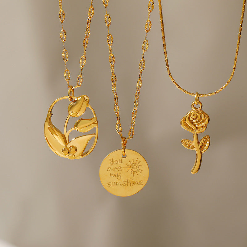 Wholesale Stainless Steel Light Luxury  Rose Necklace