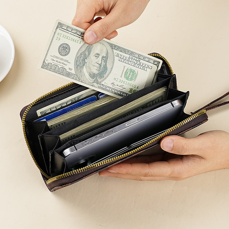 Wholesale European Retro Checkered Black Long Wallet With Letter Pattern Unisex Zipper Wallet For Everyday Use And Resale