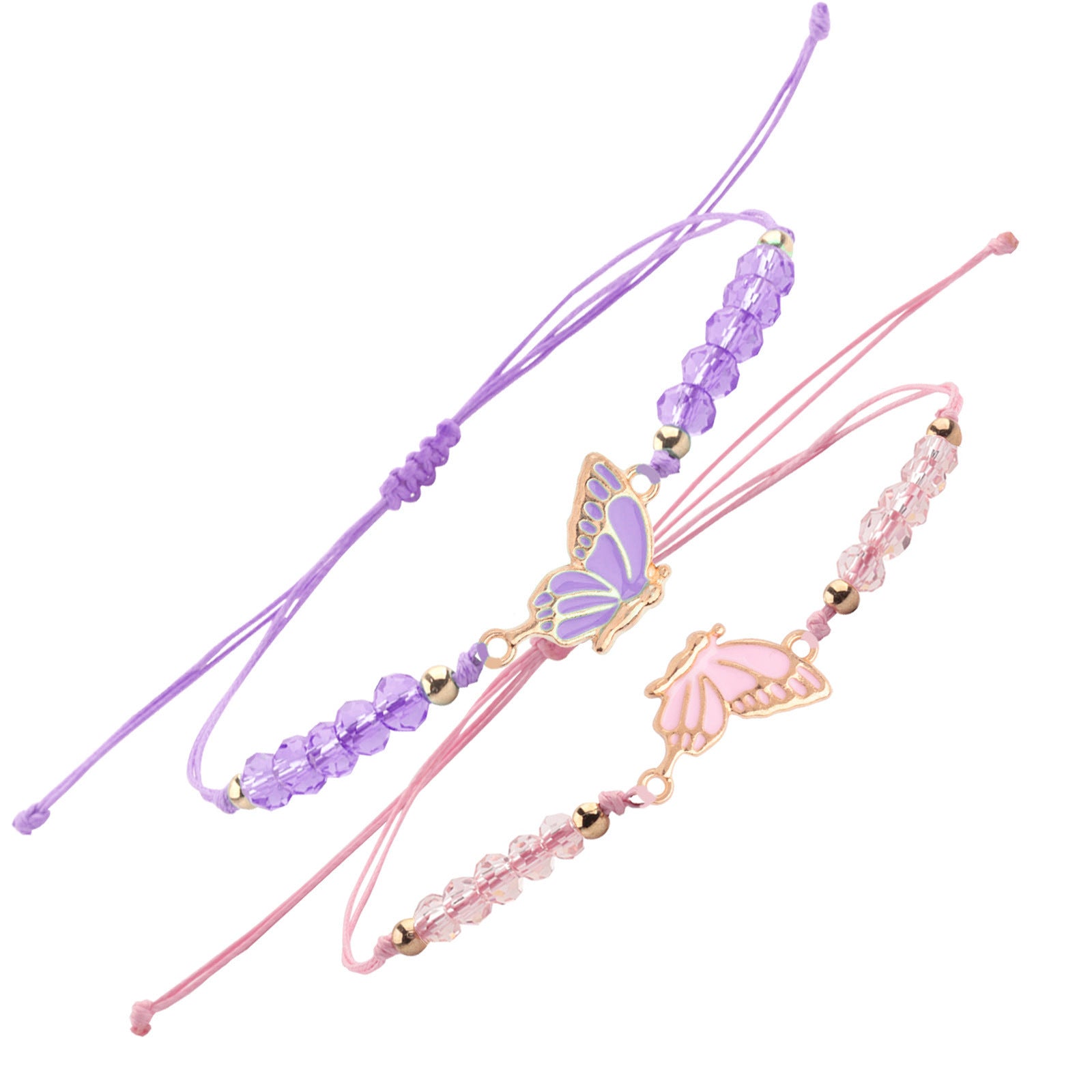 Wholesale Handmade Crystal Butterfly Friendship Bracelet Adjustable Wax Cord Gift for Couples