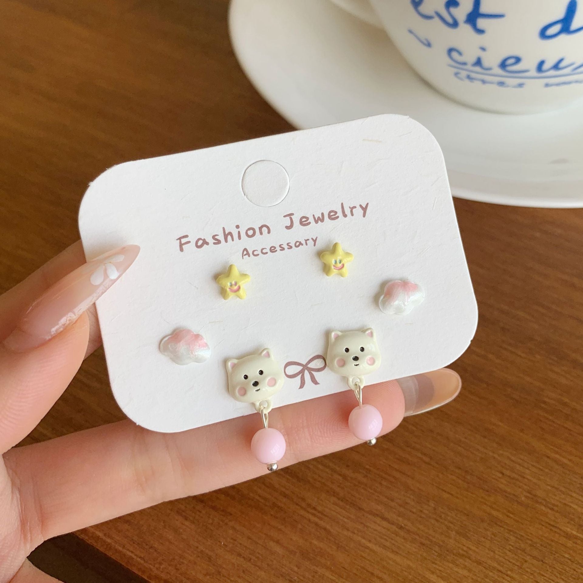 Wholesale Childlike and Cute Puppy Earrings with Tassels Silver Needles Earrings