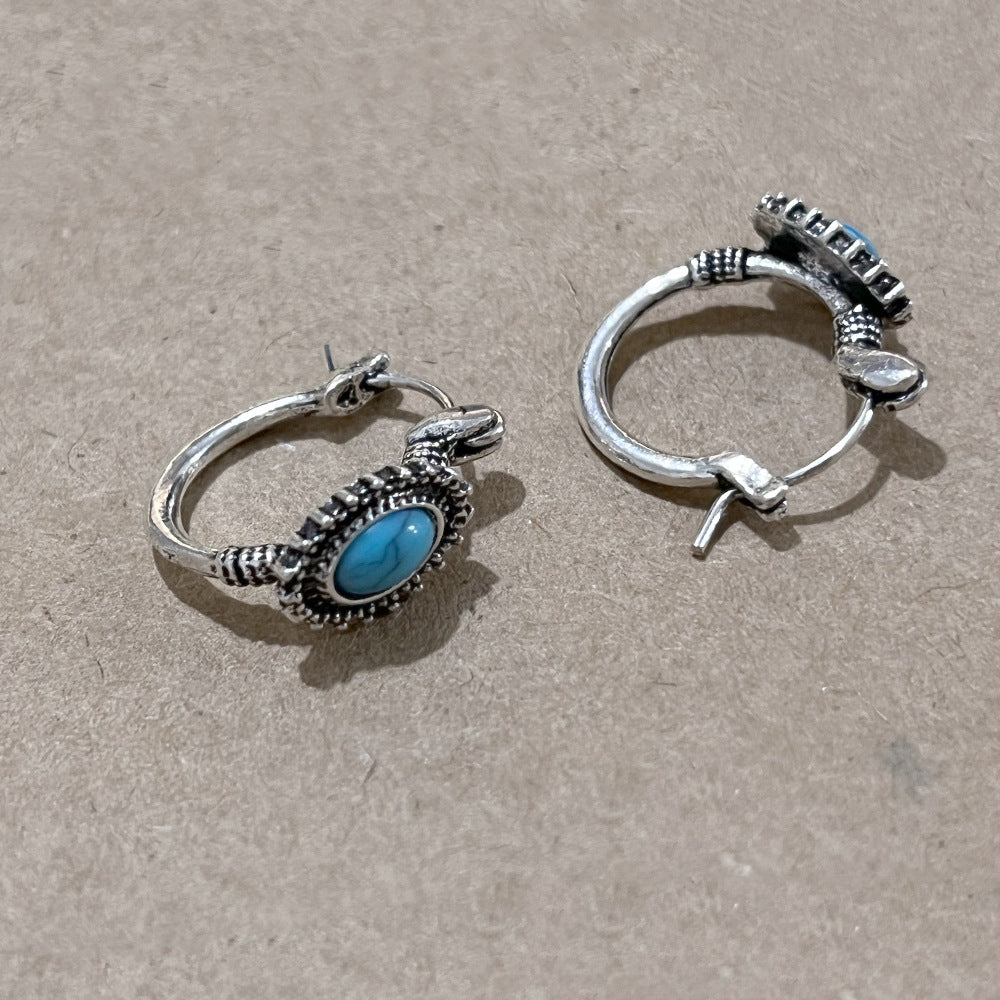 Wholesale retro turquoise earrings ear buckle bohemian style oval earrings