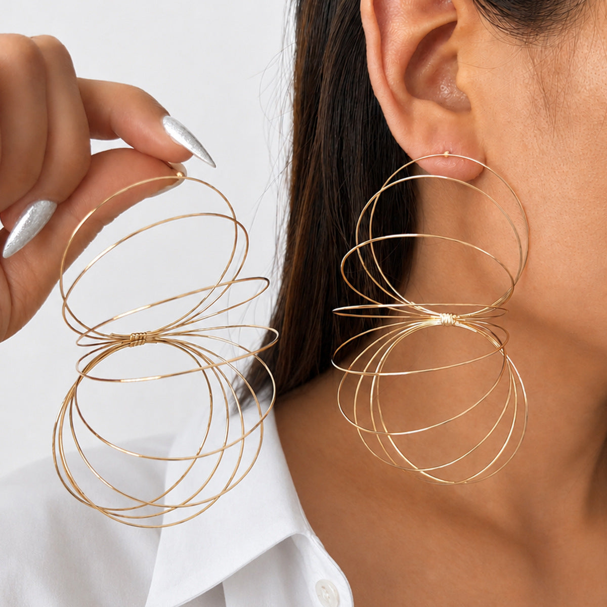 Wholesale Electroplated Geometric Layered Wire Circle Earrings Party Jewelry Accessory