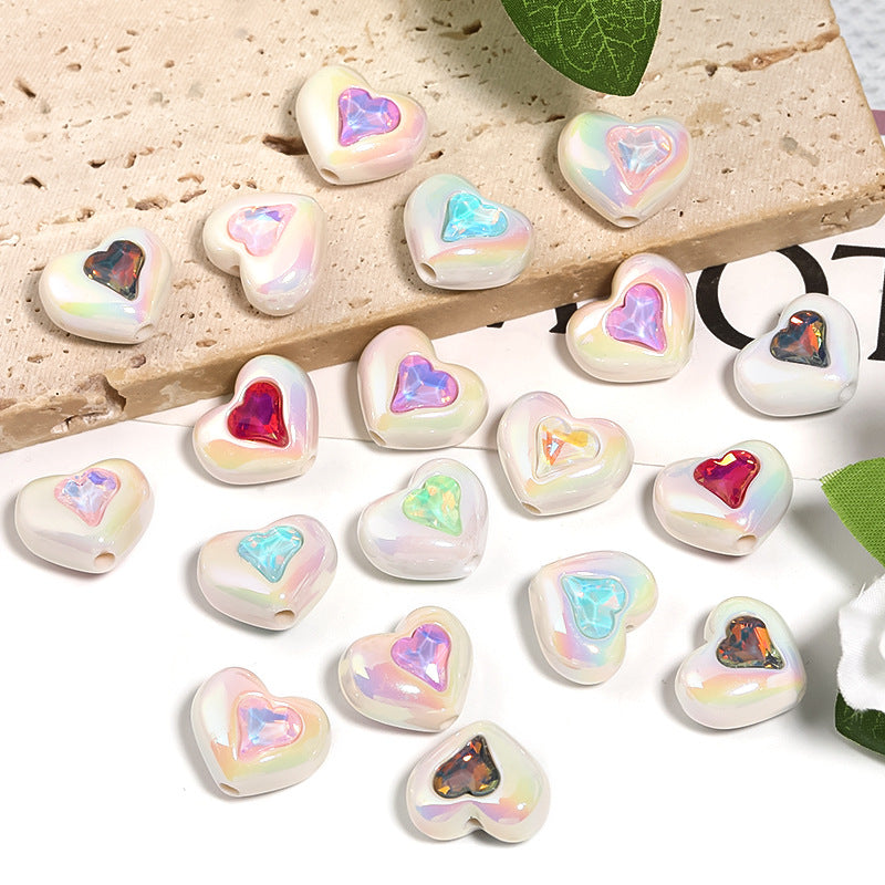 Wholesale 50pcs DIY Accessories Colorful Mocha Rhinestone Inlaid Love Acrylic Beads ACC-BDS-BLG067