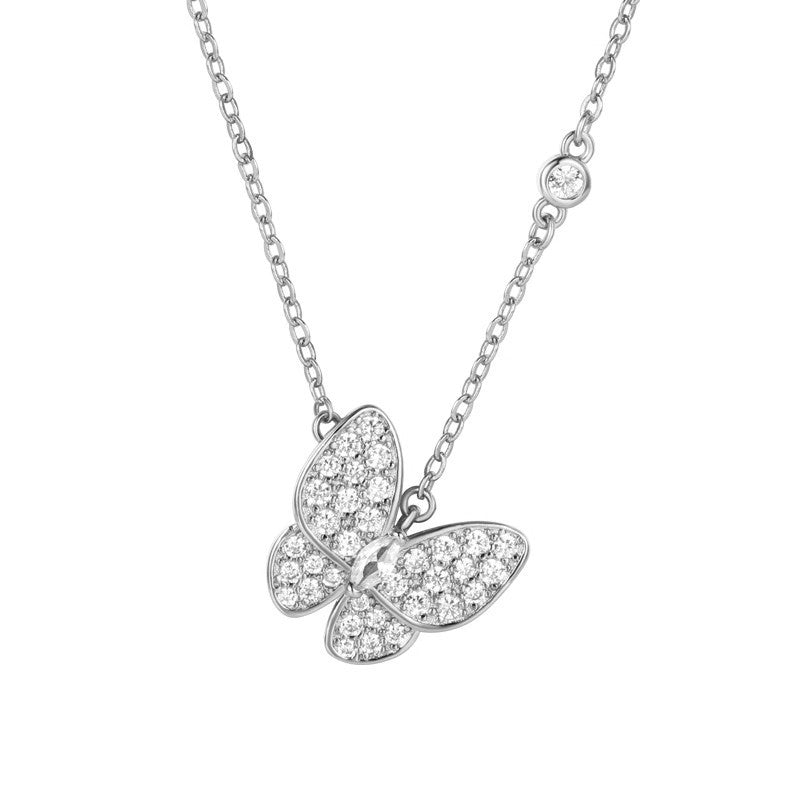 Wholesale  Titanium Steel luxury niche flash full zirconium butterfly pendant necklace
