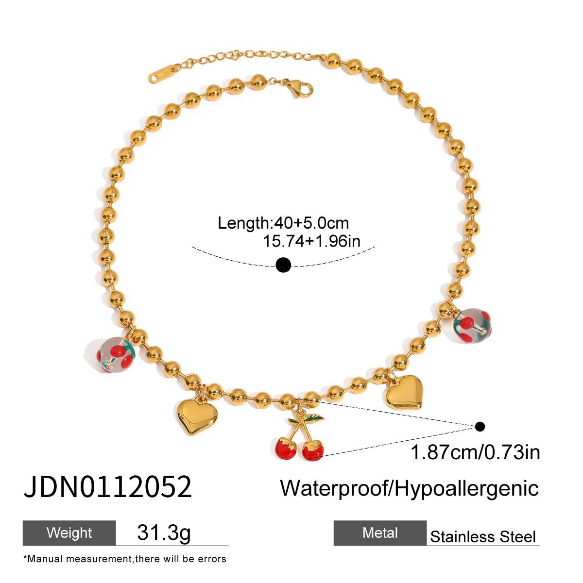 Wholesale 18K Gold Stainless Steel Love Heart Oil Drop Cherry Necklace
