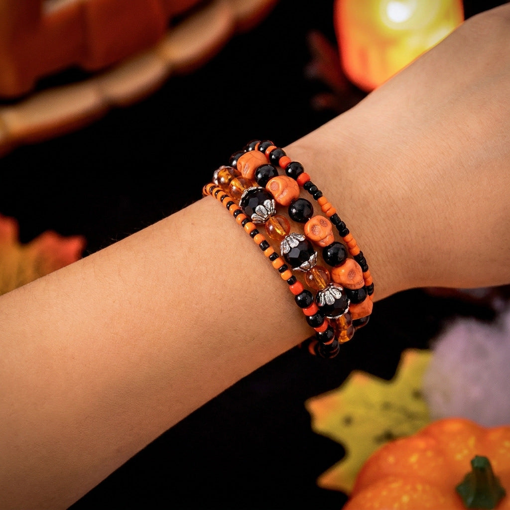 Wholesale Gothic Skull Glass Bead Bracelet Multilayer Red Black Contrast  Fashion Accessory Boutique Resale