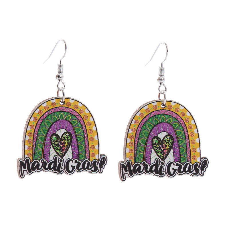 Wholesale  Carnival wooden earrings carnival truck clown hat earrings holiday earrings