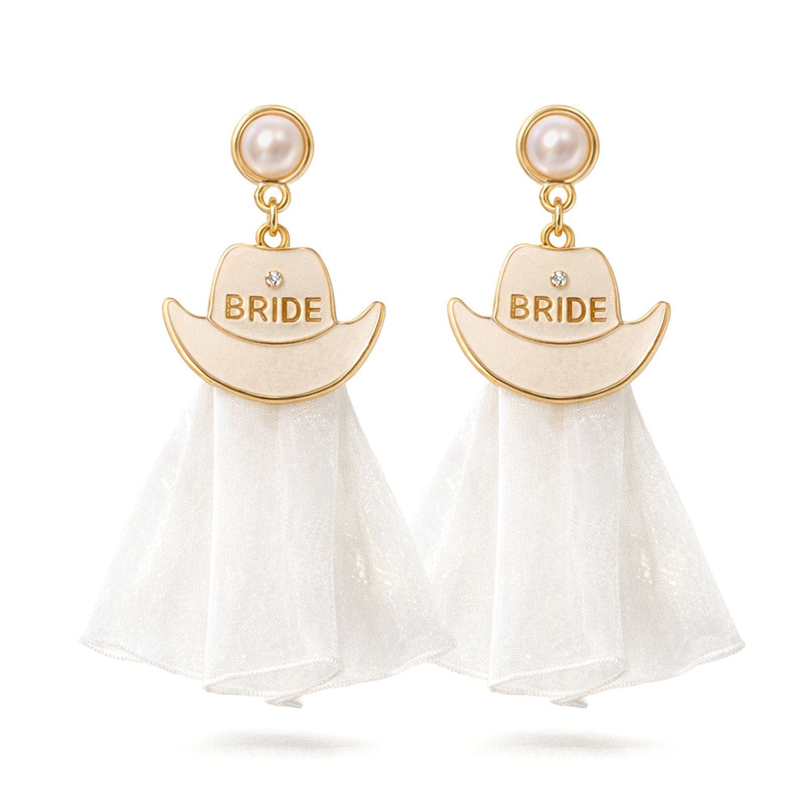 Wholesale Western Style Pearl Heart hinestone Bridal Cowboy Hat Earrings