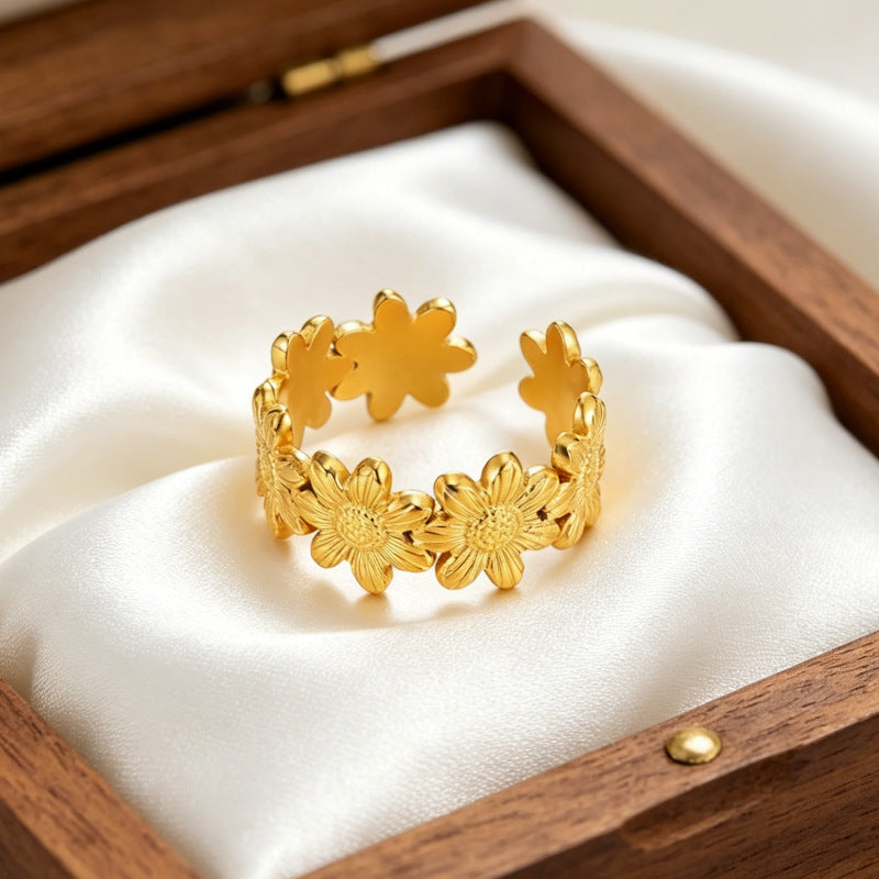 Wholesale Gold-Plated Copper Flower Bracelet &  Ring Set - Fashion Jewelry Accessory for Resale