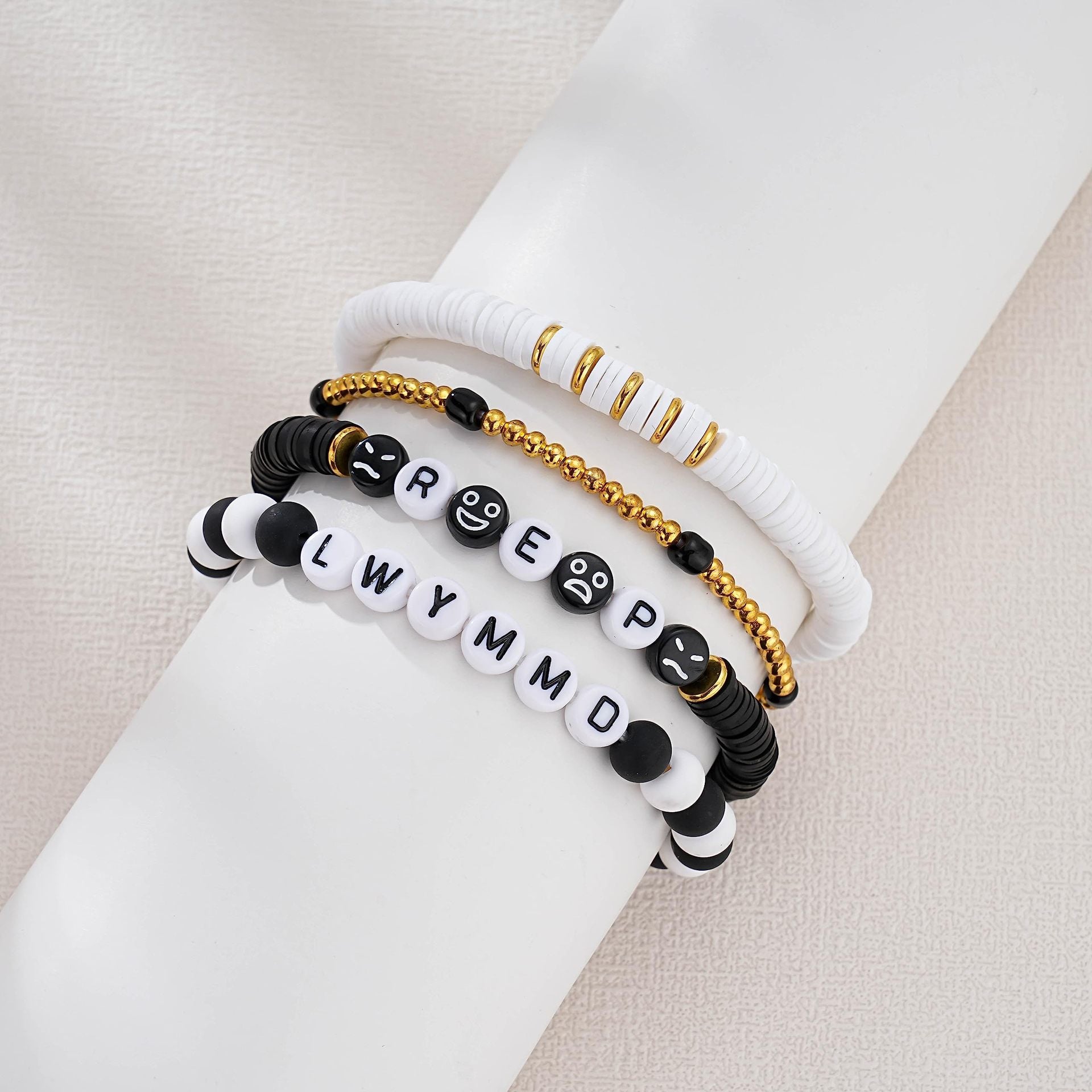 Wholesale Polymer Clay TS Acrylic Letter Smiley Rainbow Friendship Bracelet ACC-BT-FenRui008