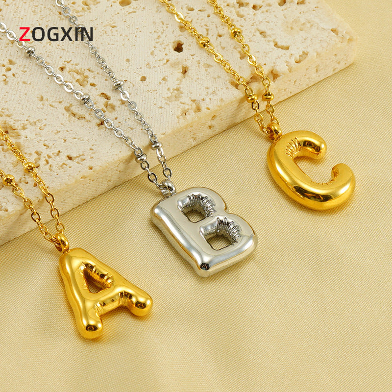 Wholesale  bubble letter necklace 18K stainless steel English letter pendant jewelry