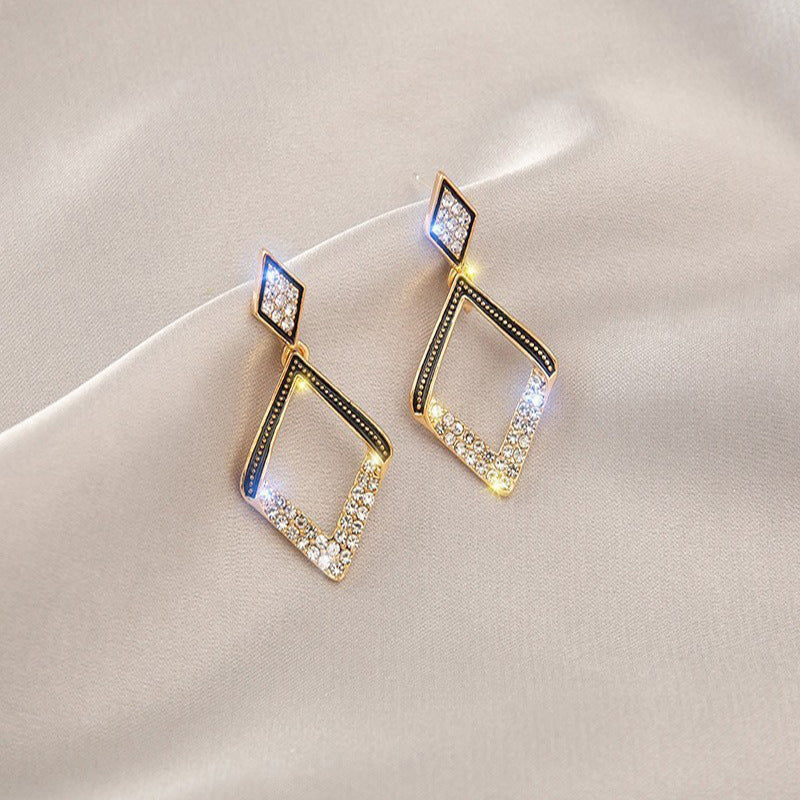 Wholesale rectangular geometric full diamond earrings