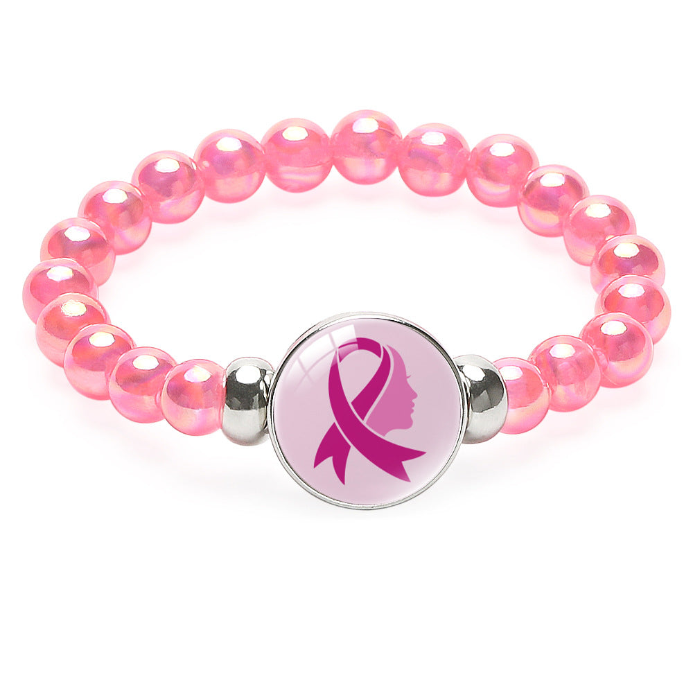 Wholesale Breast Care Activity Promotion Logo Pink Ribbon Beaded Bracelet